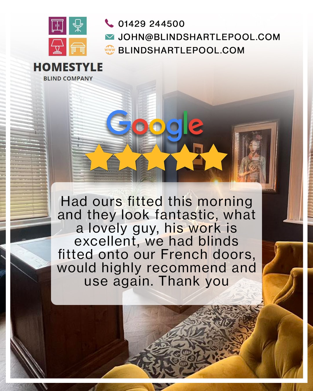 Google review — Homestyle Blinds customer