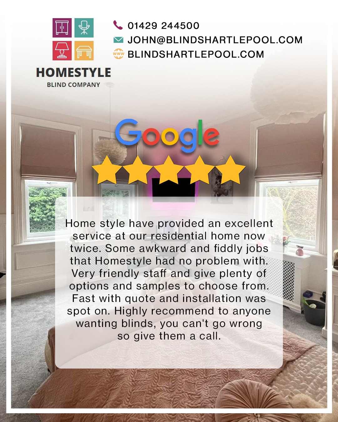Google review — Homestyle Blinds customer